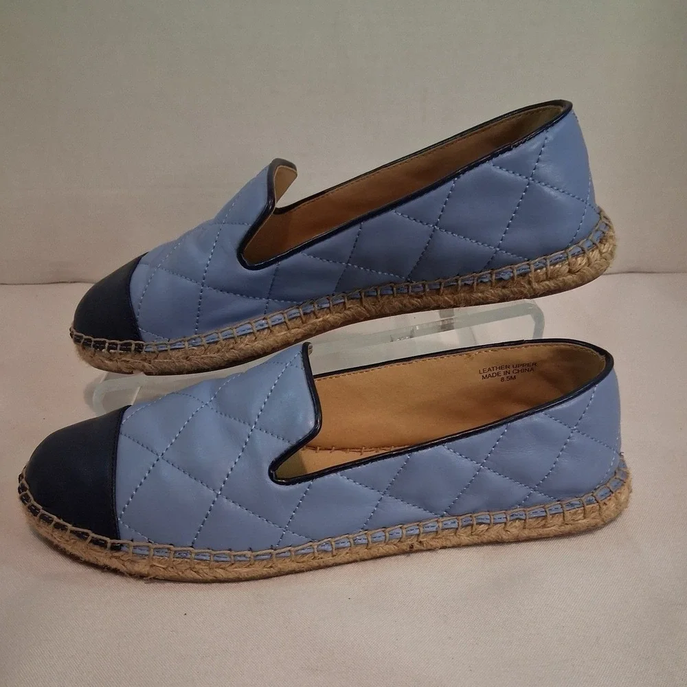 Talbots Blue Quilted Leather Cap Toe Espadrille Flats Shoes Womens 8.5M